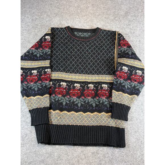 Vintage Sweaters - Vintage 90s Geometric Floral Crewneck Sweater Womens Small Brown Gray Goth Knit